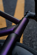 Close up of Skreambikes Magnum fixed gear frameset headtube in Midnight Purple IV colour